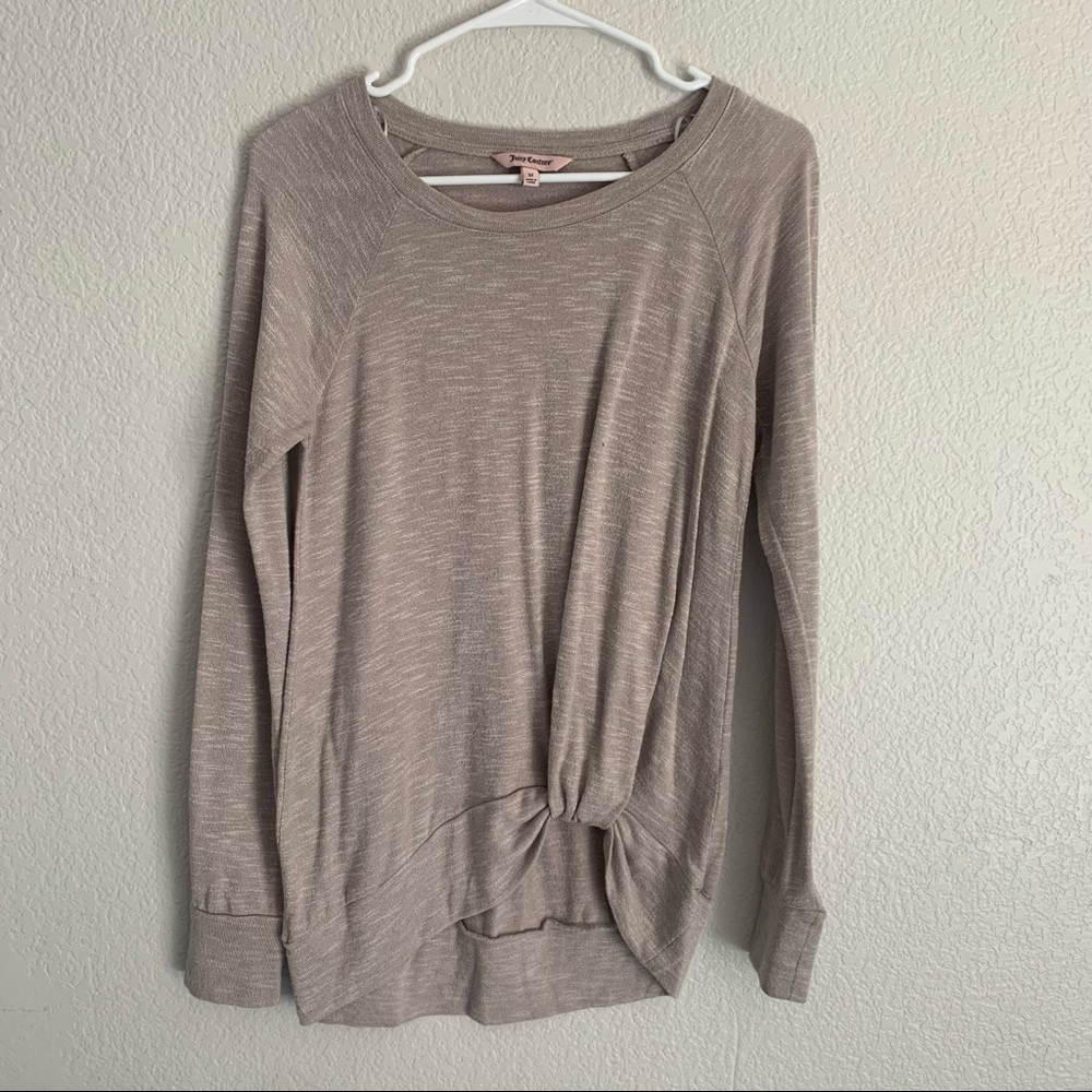 Juicy Couture tan beige long sleeve top folded tie twist front M - Picture 2 of 7